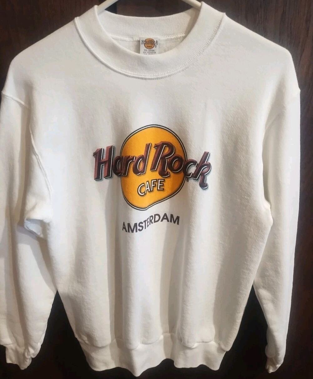 Vintage 90s Hard Rock Cafe Amsterdam White Crewneck Sweatshirt Womens small